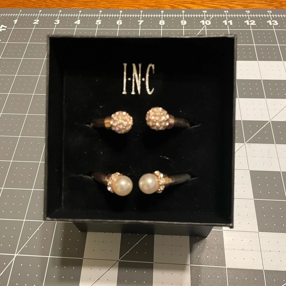 I.N.C. Rose Gold Pearl & Crystal Cuff Earrings‎ Set C02 6638